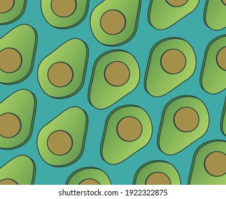 green avocado fruit shapes on blue background 