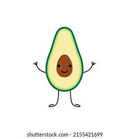 El aguacate verde mitad feliz personaje. El aguacate de la baya. Ilustración del vector