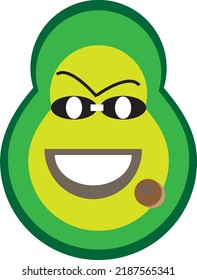 Green avocado icon with cute and cute character.ForFunny happy cute happy smiling avocado.Vector flat cartoon character kawaii illustration icon. Isolated on white background. 