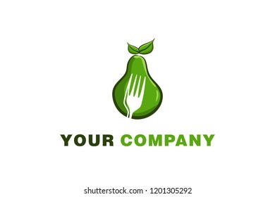 green avocado and negative space of fork logo Designs Inspiration Isolated on White Background