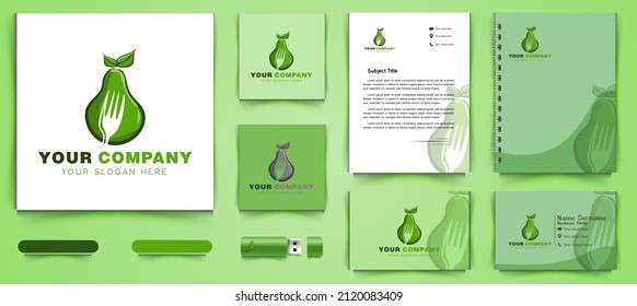 green avocado and negative space of fork logo and business branding template Designs Inspiration Isolated on White Background