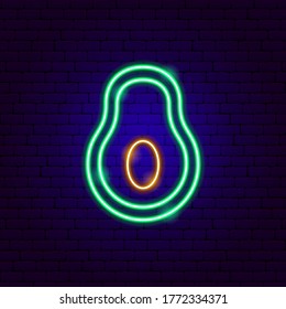 Green Avocado Neon Sign. Vector Illustration of Healthy Food Promotion.