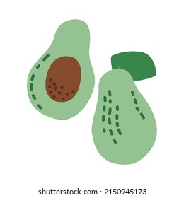 Grüner Avocado auf isoliertem Hintergrund. Tropische Früchte, Vektorgrafik