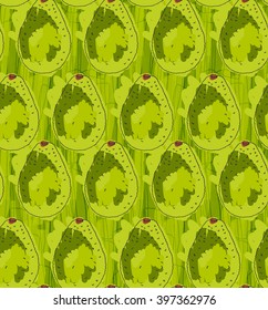 Green avocado on marker brushed background.Hand drawn with ink and colored with marker brush seamless background.Creative hand made brushed design.