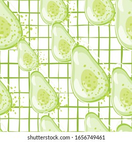 Patrón verde sin fisuras sobre fondo de rayas. Fondo vegetariano de alimentos sanos. Diseño de tejidos, tejidos textiles, papel de envolver, productos textiles de cocina. Ilustración vectorial moderna