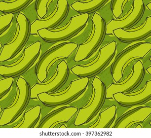 Green avocado sliced.Hand drawn with ink and colored with marker brush seamless background.Creative hand made brushed design.