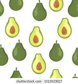 Green avocado slices on a white background. Seamless vector pattern.
