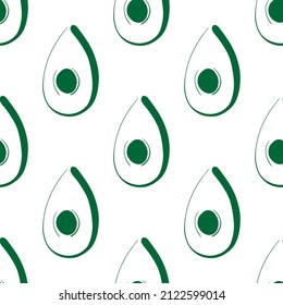 Green avocado vector seamless pattern illustration. Food background. Lineart hand drawn backdrop.