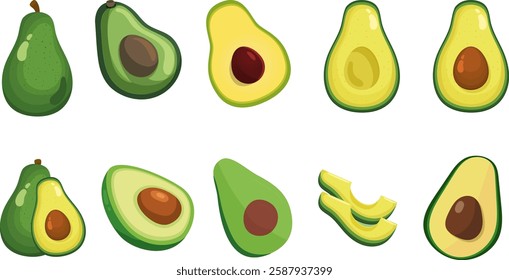 Green Avocado vectors collection , healthy dietary tasty 