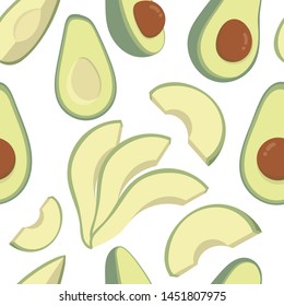 green avocados on a white background. vector seamless pattern created by gem creative art.
