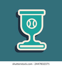 Green Award cup with baseball ball icon isolated on green background. Winner trophy symbol. Championship or competition trophy. Sports achievement. Long shadow style. Vector