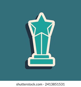 Green Award cup icon isolated on green background. Winner trophy symbol. Championship or competition trophy. Sports achievement sign. Long shadow style. Vector