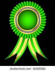 Green award ribbon, golden with diamonds