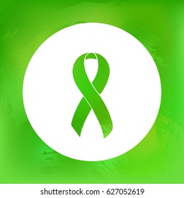 Green Awareness Ribbon. Depression, Gastroparesis, Glaucoma, Leukemia, Literacy, Mental Illness, Tissue Donation, Cerebral Palsy, Adrenal, Dwarfism. Isolated icon. Watercolor painted background. svg