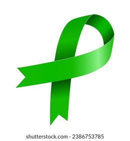 Green Awareness ribbon. Awareness for Glaucoma, Organ Donation, Liver Cancer, Scoliosis, lymphoma, Gallbladder and bile duct, mental health. Vector 3D illustration