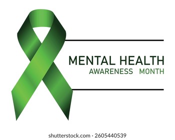 Green awareness ribbon. Mental Health Awareness Month. Raising awareness of mental health campaign. Vector concept illustration