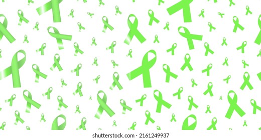 Green Awareness ribbon Pattern. Gradient and solid color. For Bipolar disorder, depression, kidney cancer, kidney disease, Mitochondrial disease, Mental health and illness, scoliosis. Vector, eps 10. 