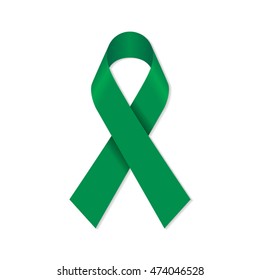 Green Awareness Ribbon For Scoliosis, Mental Health Symbol.