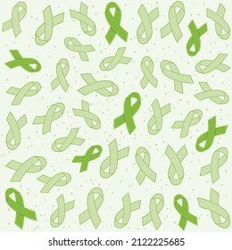 Green Awareness Ribbons Seamless Background. Vector Pattern.