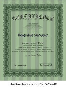 Green Awesome Certificate template. With background. Perfect design. Vector illustration. 