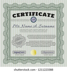 Green Awesome Certificate template. With background. Detailed. Modern design. 