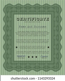 Green Awesome Certificate template. With complex linear background. Good design. Detailed. 