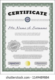 Green Awesome Certificate template. With complex background. Nice design. Detailed. 