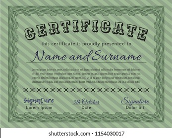 Green Awesome Certificate template. With complex background. Vector illustration. Sophisticated design. 