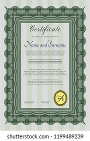 Green Awesome Certificate template. Complex background. Customizable, Easy to edit and change colors. Artistry design. 