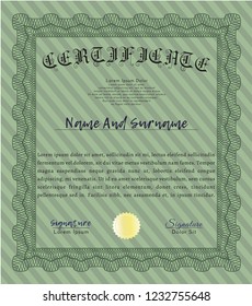 Green Awesome Certificate template. Complex background. Vector illustration. Sophisticated design. 