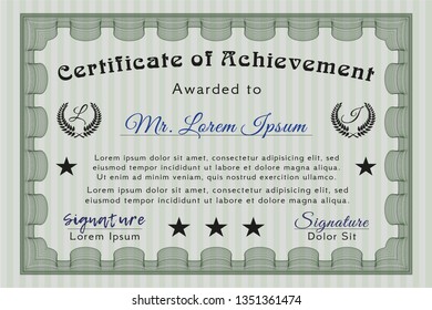 Green Awesome Certificate template. Complex background. Vector illustration. Cordial design. 