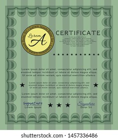 Green Awesome Certificate template. With complex linear background. Customizable, Easy to edit and change colors. Money Pattern. 