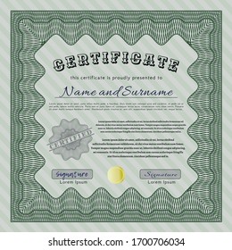 Green Awesome Certificate template. With complex linear background. Customizable, Easy to edit and change colors. Superior design. 