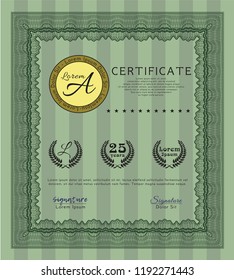 Green Awesome Certificate template. Cordial design. Vector illustration. With complex background. 