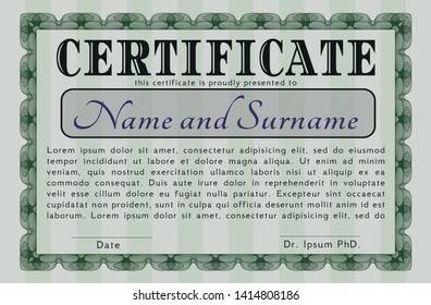 Green Awesome Certificate template. Cordial design. Complex background. Detailed. 