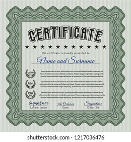 Green Awesome Certificate template. Customizable, Easy to edit and change colors. With complex background. Retro design. 
