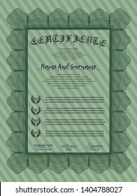 Green Awesome Certificate template. Customizable, Easy to edit and change colors. With great quality guilloche pattern. Money style design. 