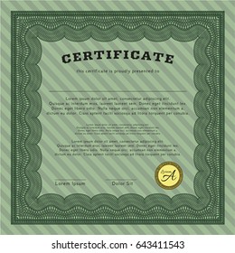 Green Awesome Certificate template. Customizable, Easy to edit and change colors. With complex linear background. Artistry design. 