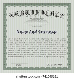 Green Awesome Certificate template. Customizable, Easy to edit and change colors. With great quality guilloche pattern. Money Pattern. 
