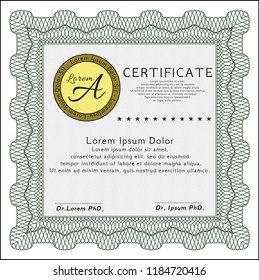 Green Awesome Certificate template. Detailed. With complex linear background. Elegant design. 