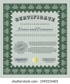 Green Awesome Certificate template. Detailed. Complex background. Sophisticated design. 