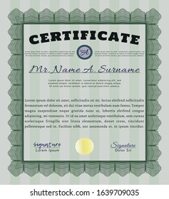 Green Awesome Certificate template. Detailed. Complex background. Nice design. 