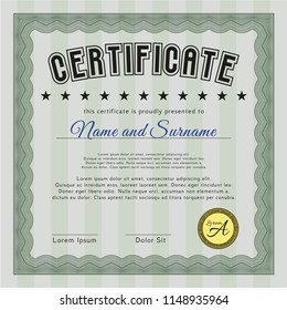 Green Awesome Certificate template. Easy to print. Money design. Vector illustration. 