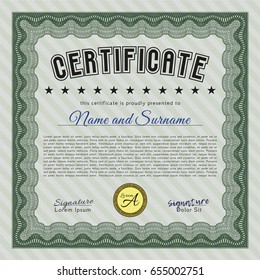 Green Awesome Certificate template. Easy to print. Excellent design. Vector illustration. 