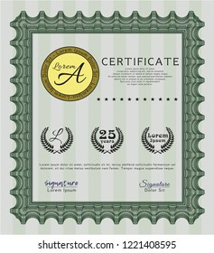 Green Awesome Certificate template. Elegant design. With background. Vector illustration. 