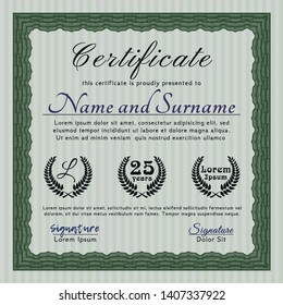Green Awesome Certificate template. Elegant design. With linear background. Vector illustration. 