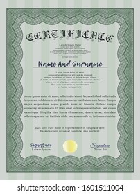 Green Awesome Certificate template. Elegant design. With complex linear background. Vector illustration. 