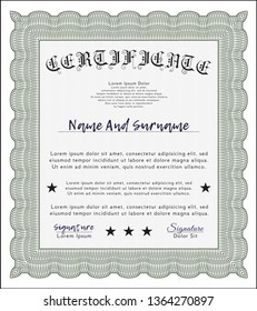 Green Awesome Certificate template. Excellent design. Detailed. With guilloche pattern. 