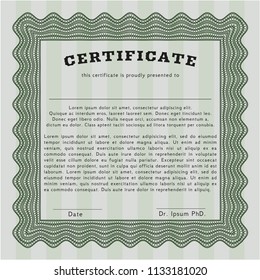 Green Awesome Certificate template. Good design. Vector illustration. With linear background. 