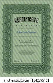 Green Awesome Certificate template. Good design. Vector illustration. With complex linear background. 